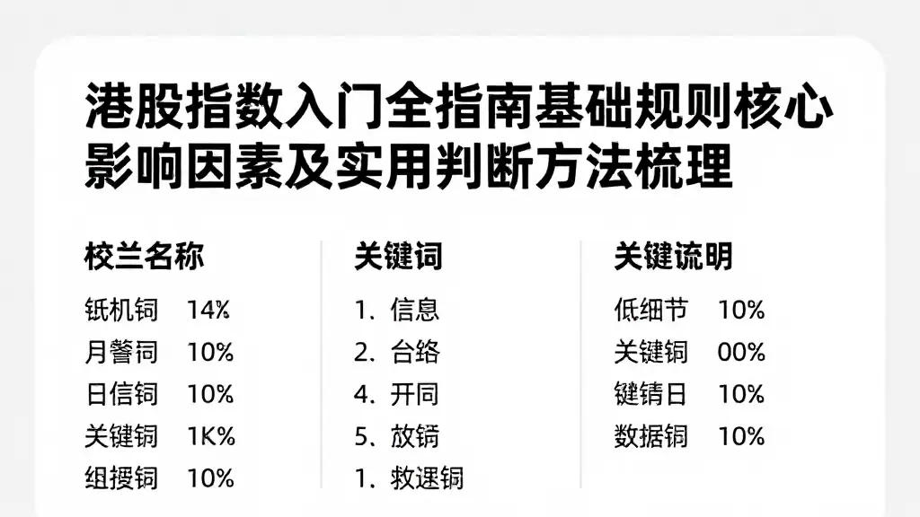 港股指数入门全指南基础规则核心影响因素及实用判断方法梳理