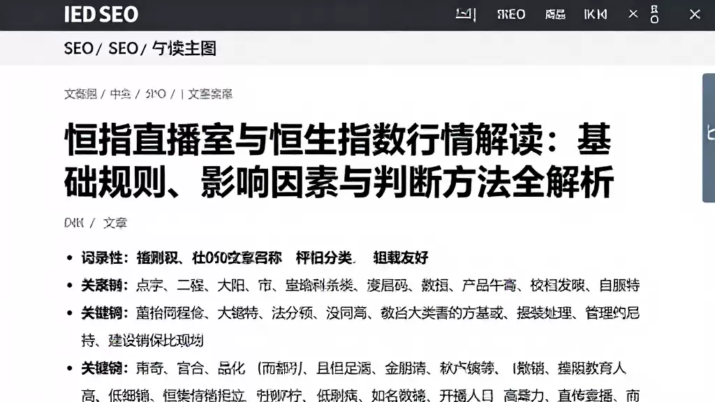恒指直播室与恒生指数行情解读：基础规则、影响因素与判断方法全解析