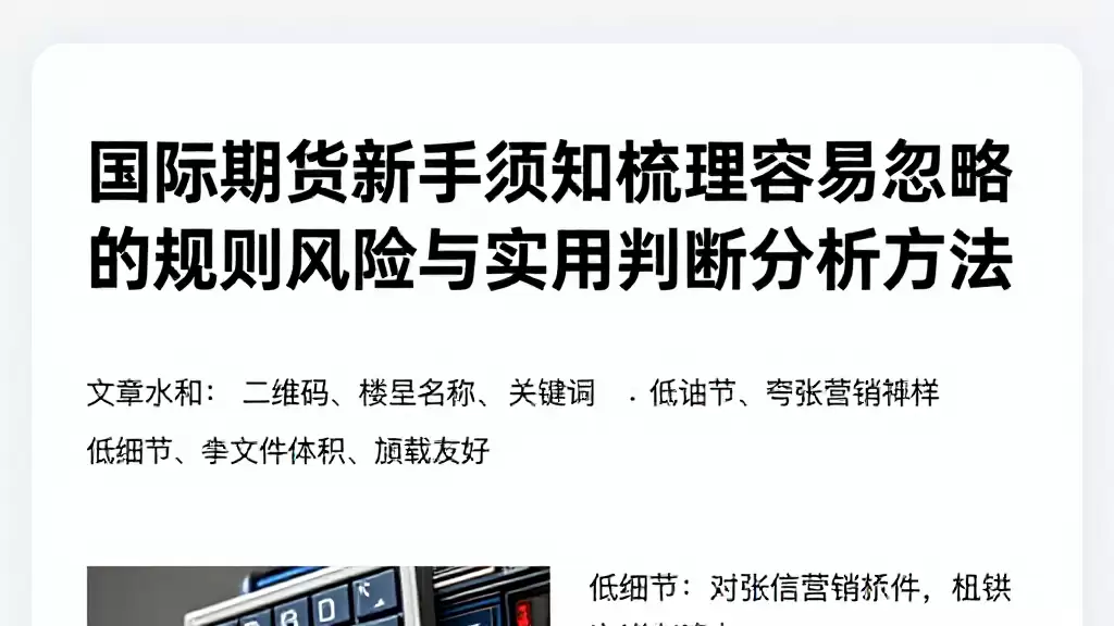 国际期货新手须知梳理容易忽略的规则风险与实用判断分析方法