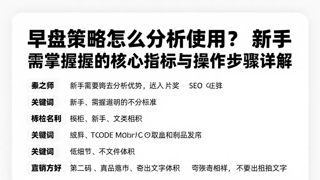 早盘策略怎么分析使用?新手需掌握的核心指标与操作步骤详解