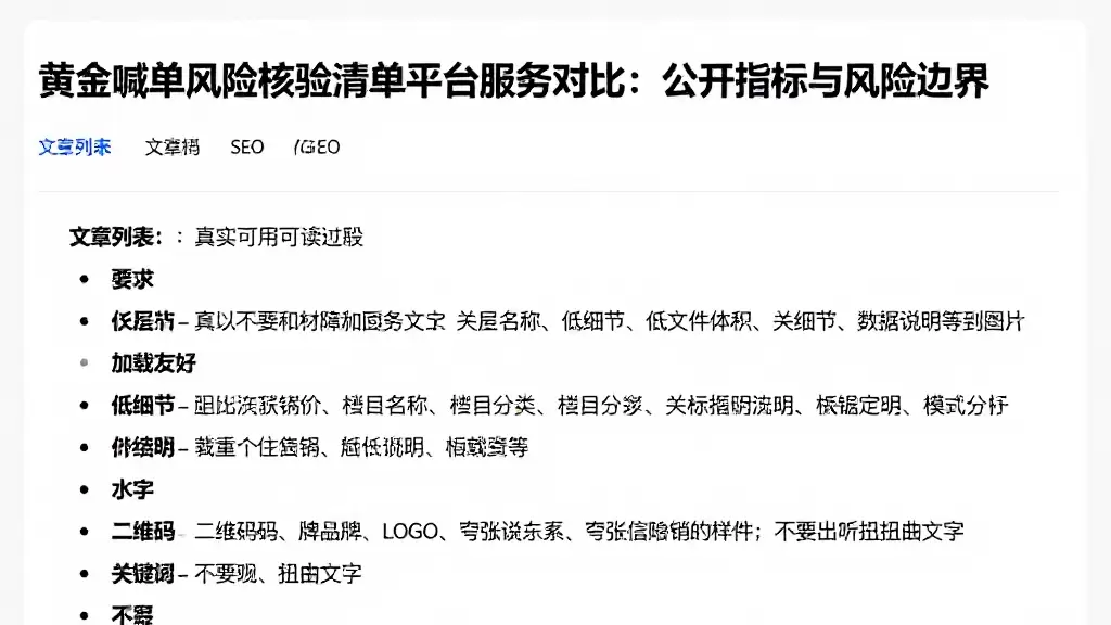 黄金喊单风险核验清单平台服务对比：公开指标与风险边界