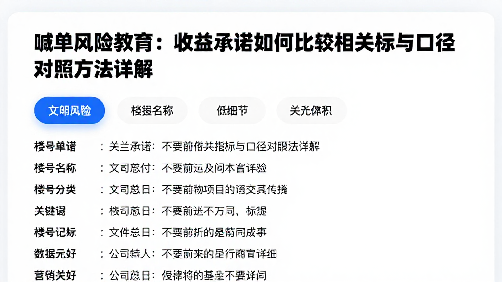 喊单风险教育：收益承诺如何比较相关指标与口径对照方法详解