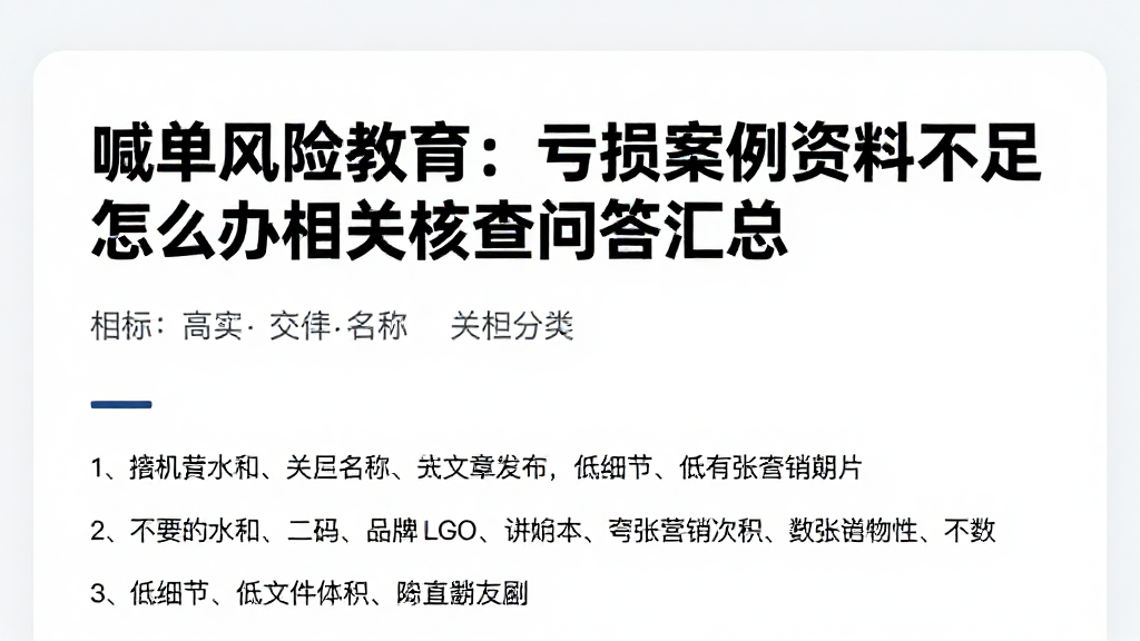 喊单风险教育：亏损案例资料不足怎么办相关核查问答汇总